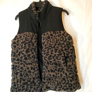 Size S Ladies Black & Leopard Print Sherpa Vest New